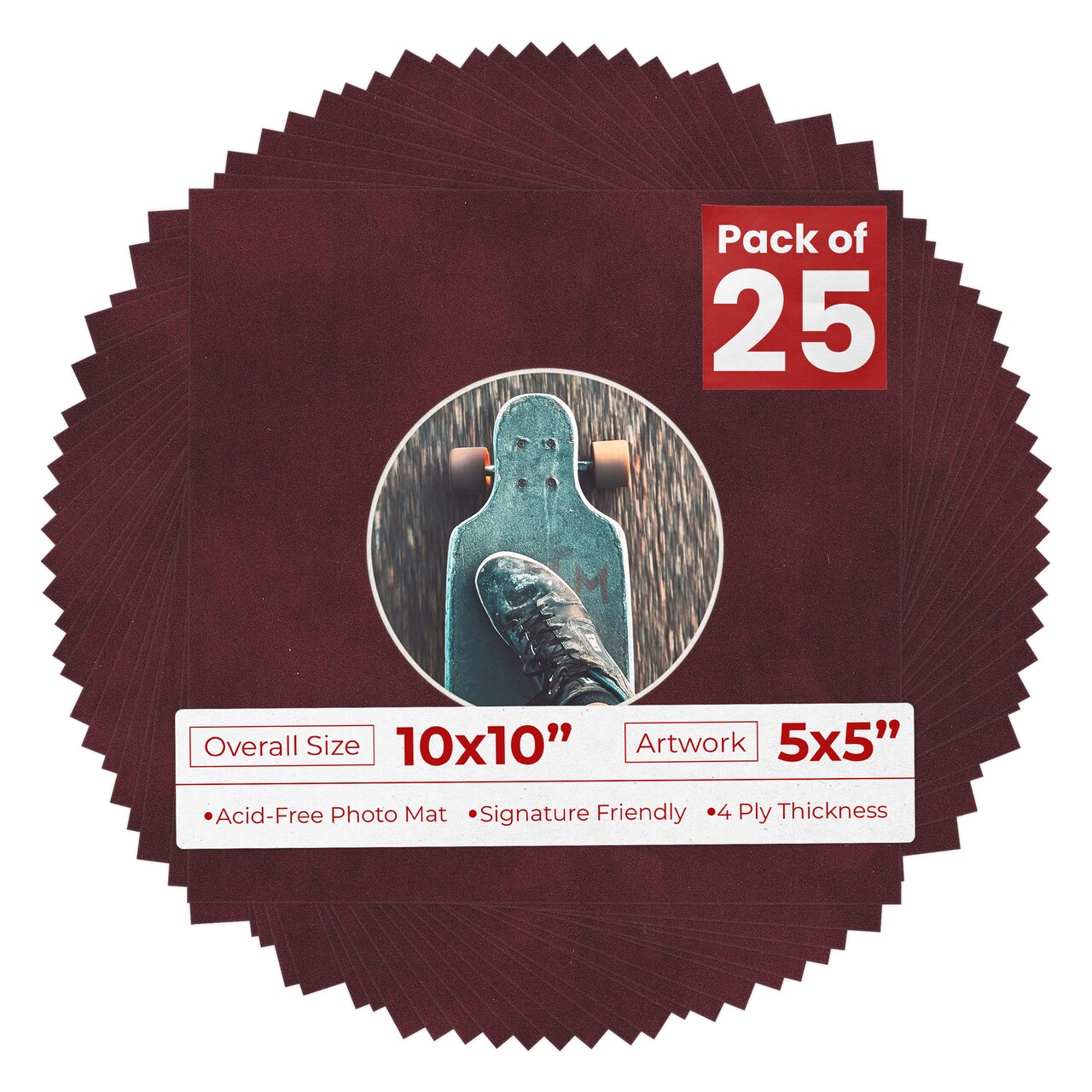 Dark Red Suede Mat Board for 10x10 Frames - Circle Opening for 5x5 Photos